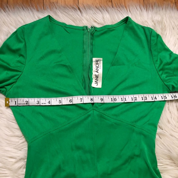 SOLD Vintage 70s 80s Jane Andre Elegant V-neck Jersey Long Sleeve Green Maxi 8 - Picture 11 of 13